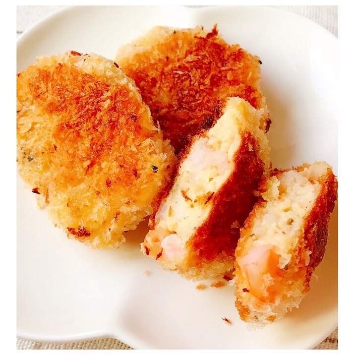 サラダ油節約!バジル香る♡揚げ焼き海老カツ♪